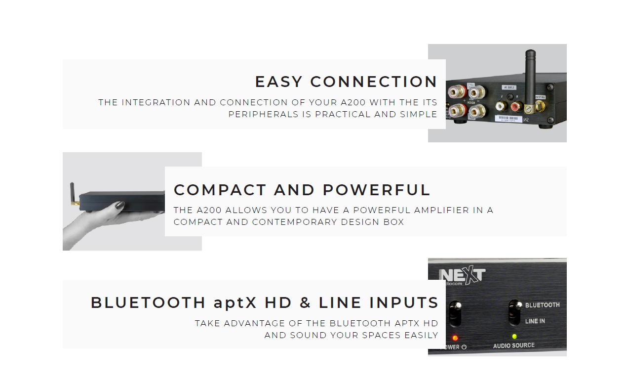 NEXT Audiocom A200 -stereo pojačalo 200W - Bluetooth